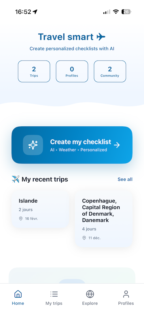 Visamundi app - Liste de voyage
